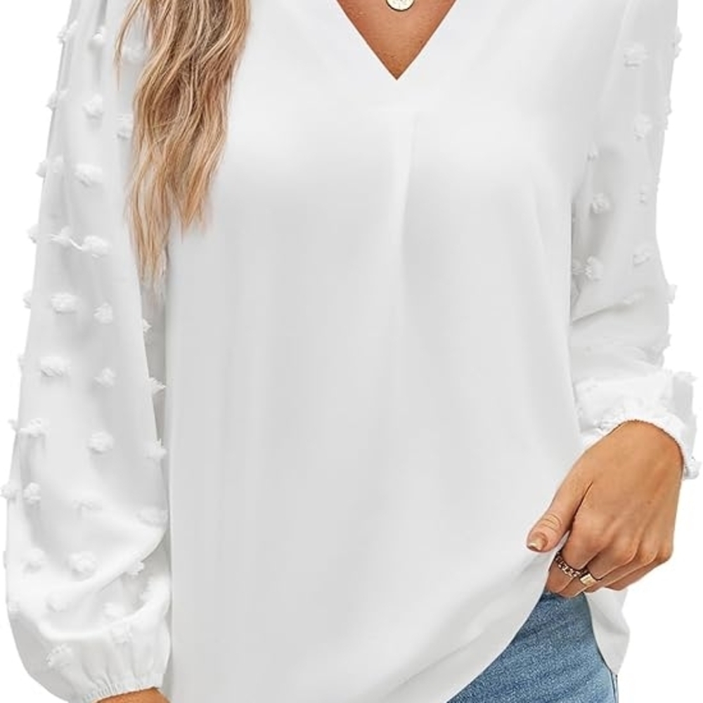 Chic White Women's Blouse with Textured Sleeves